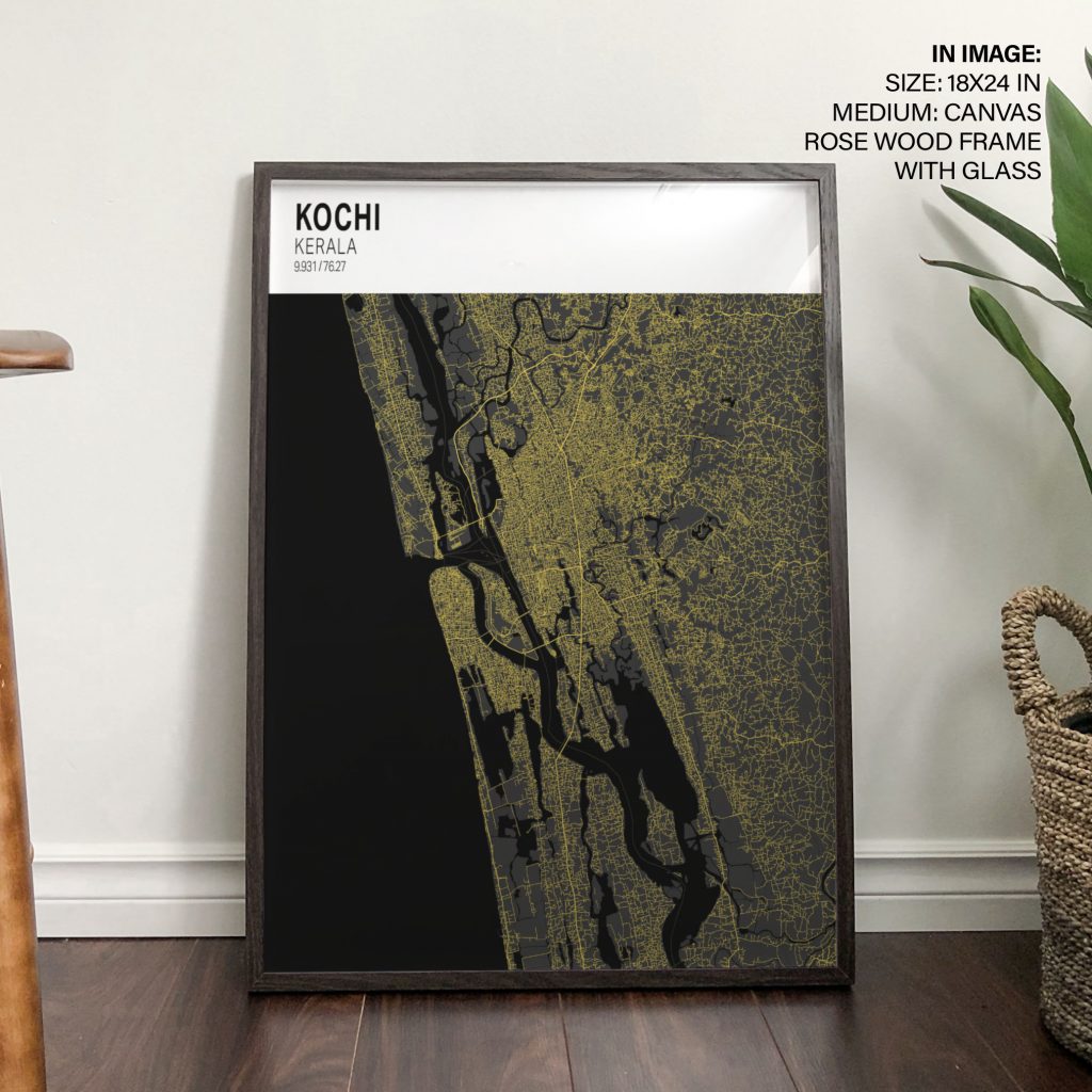 Minimalist Yellow Kochi Kerala Map – Wall Decor