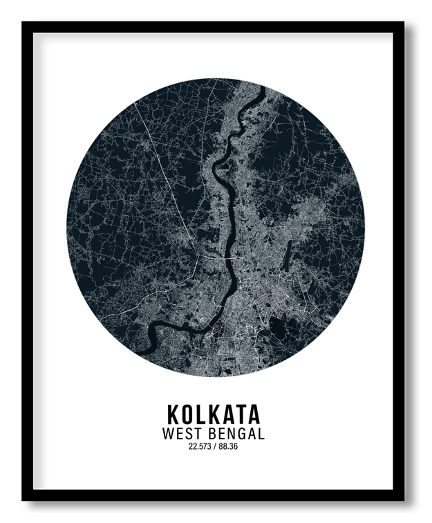 Circle poster blue map of Kolkata