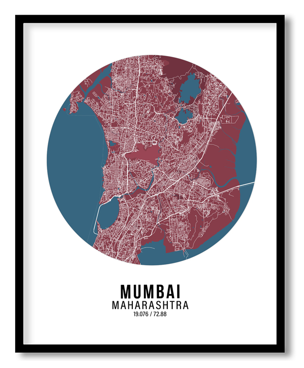 Circle poster red map of Mumbai