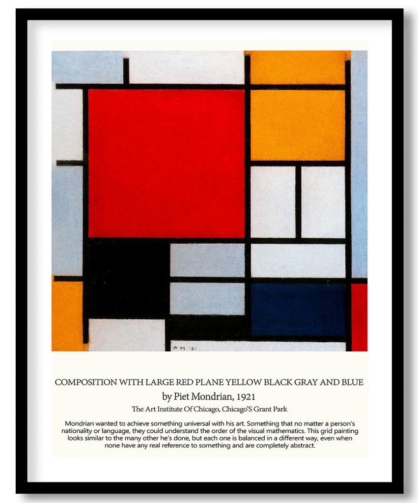 Composition with large red plane yellow black gray and blue by Piet Mondrian (1921)