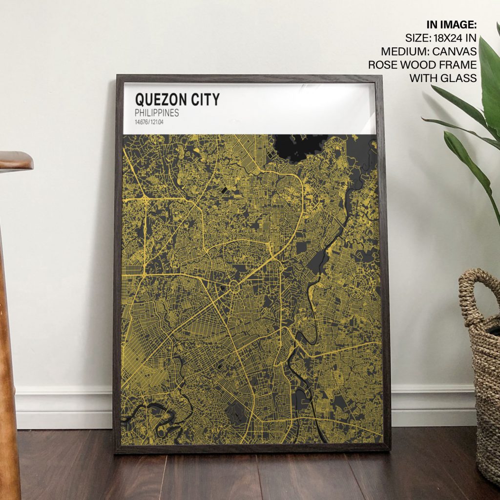 Geometric Yellow Quezon City Map – Wall Art