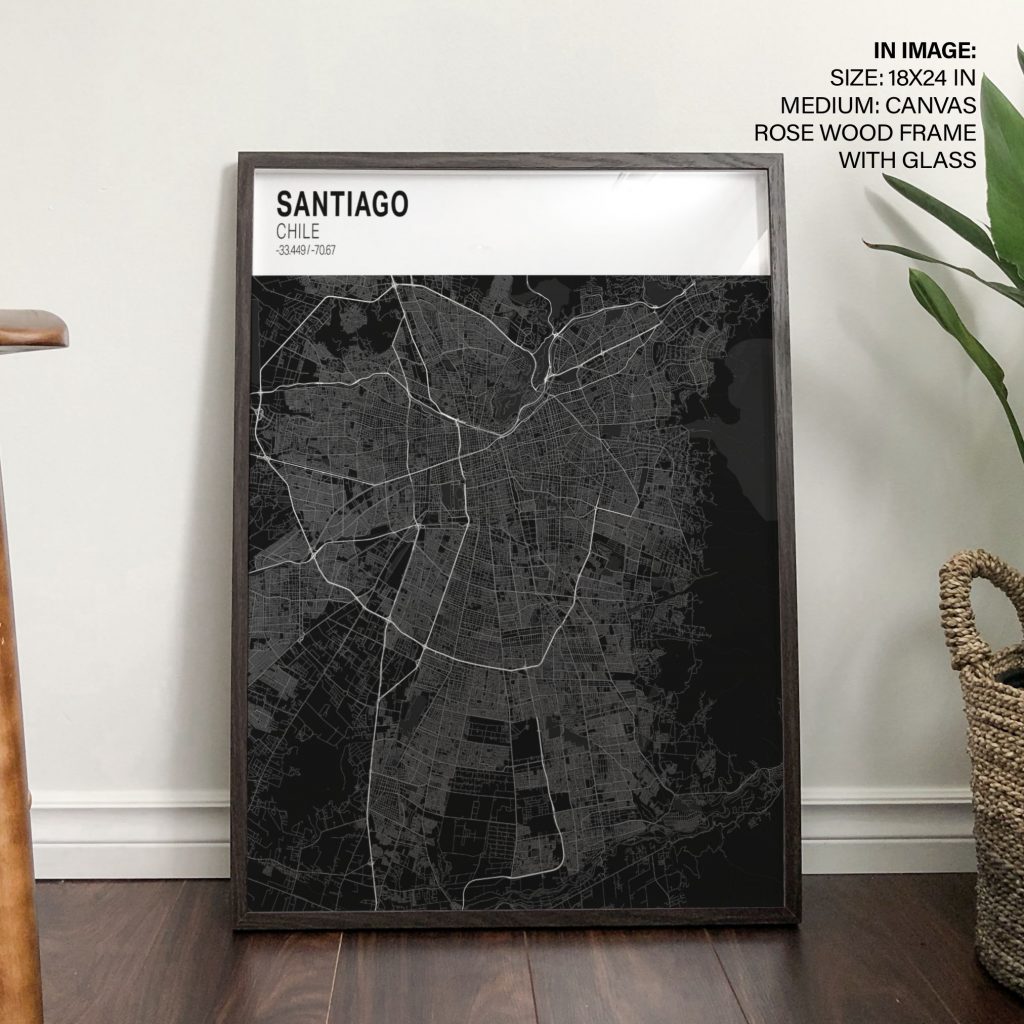 SANTIAGO CHILE -33 449 -70 67 - Santiago City Map – Wall Decor