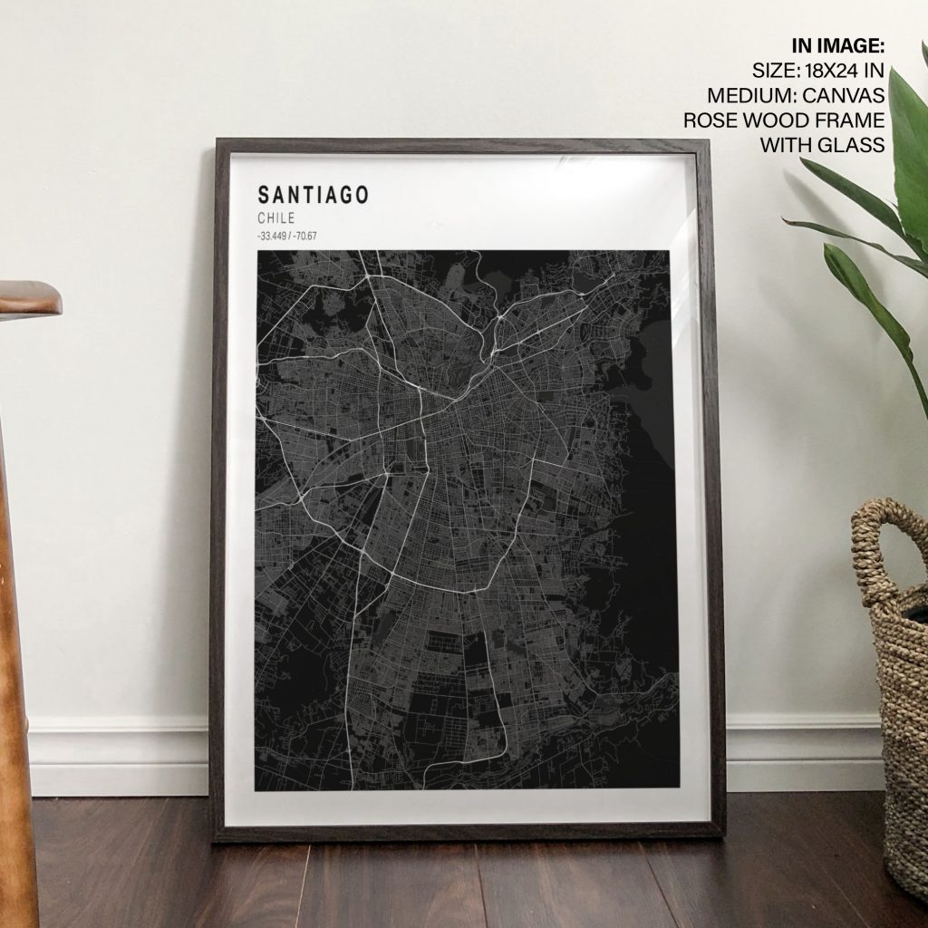 Minimalist Black White Santiago Map – Home Decor