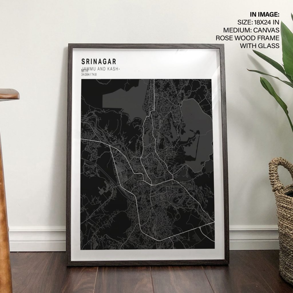Minimalist Srinagar City Map – Wall Art