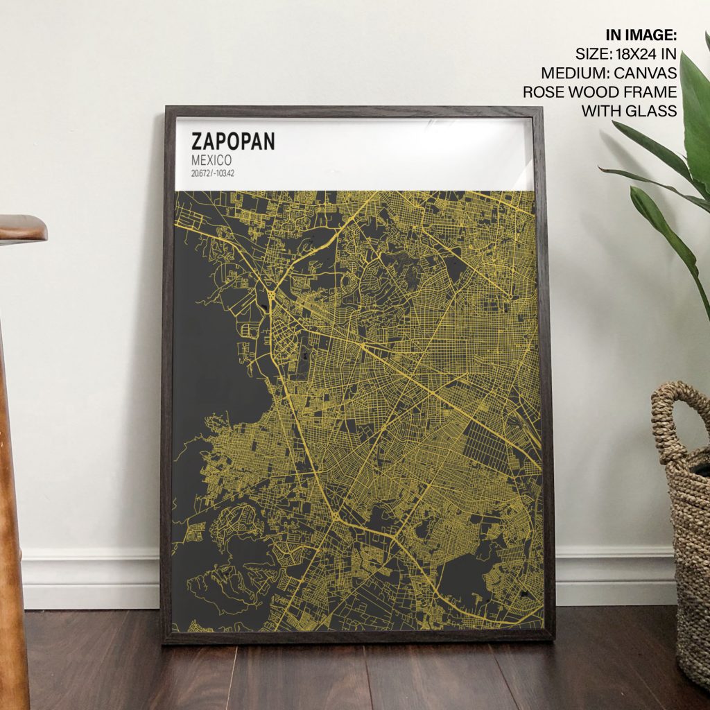 Minimalist Yellow Gray Zapopan Map – Home Decor