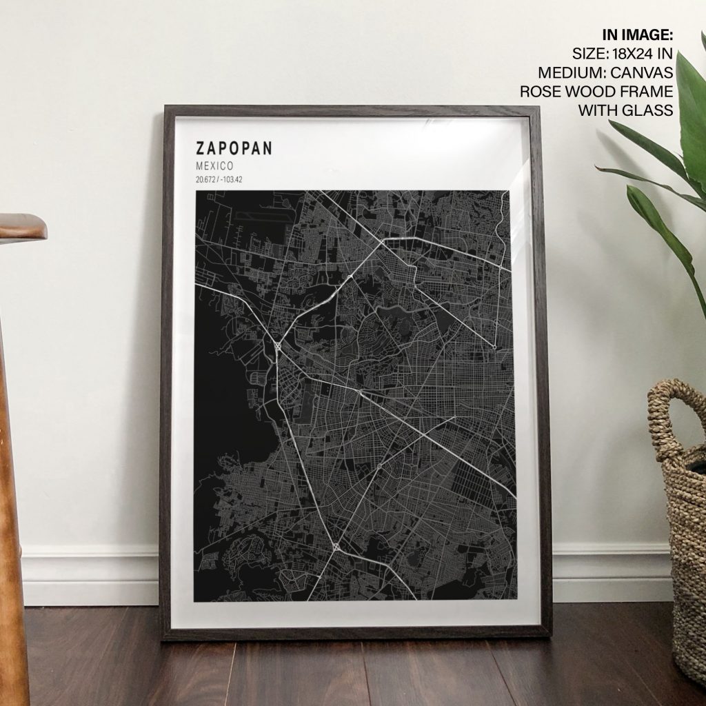 Minimalist Zapopan Mexico Map – Wall Hanging