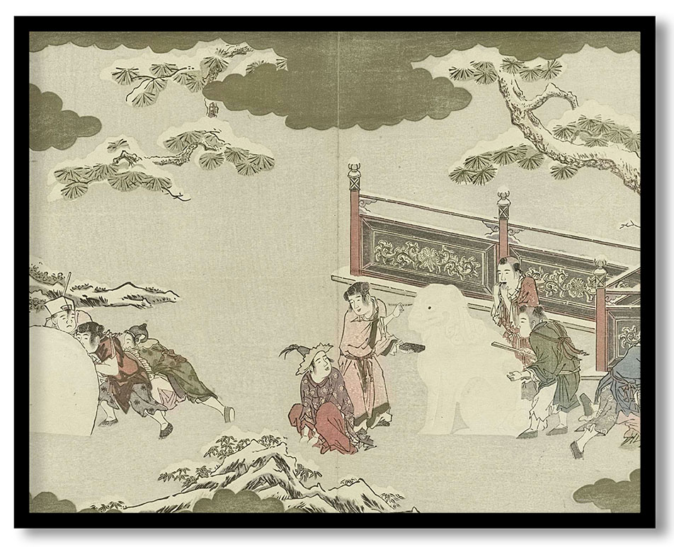 Kinderen spelend in de sneeuw by Kitagawa Utamaro (1790)