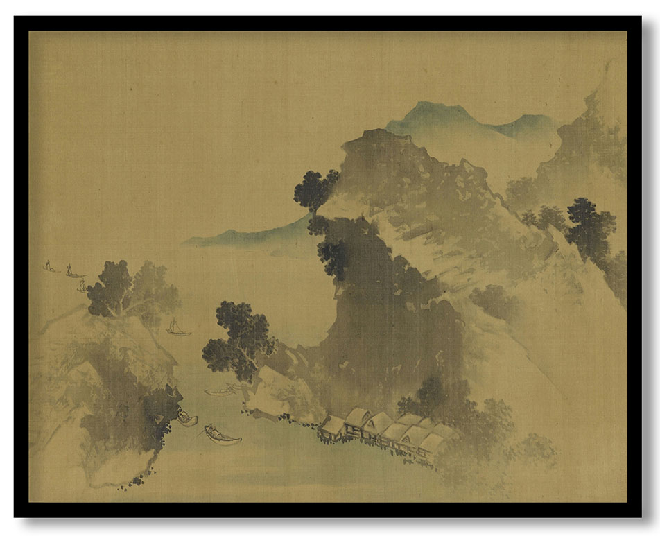 Landscape: mountains, stream and boats by Katsushika Hokusai (1760-1849)