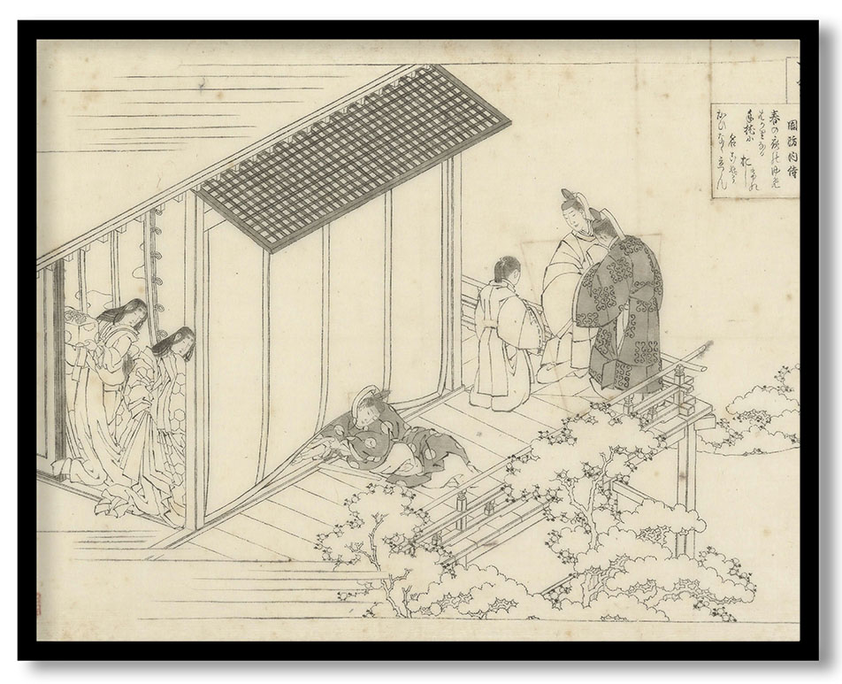 Preparatory drawing for a print in the sereis Hyakunin isshu uba ge etoki: Suo no Naishi by Katsushika Hokusai (ca.mid-1830s)