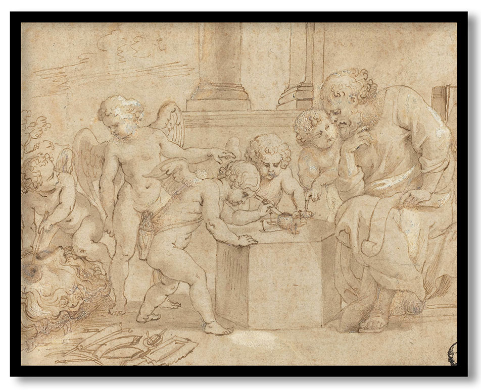 Elderly Man Watching Putti Dissect an Eye by Peter Paul Rubens (c. 1613)