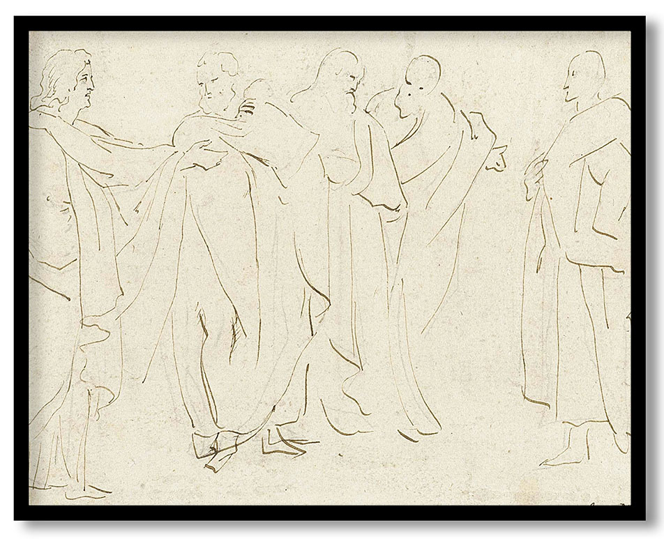 Groep staande mannen in toga's by Peter Paul Rubens (1587-1640)