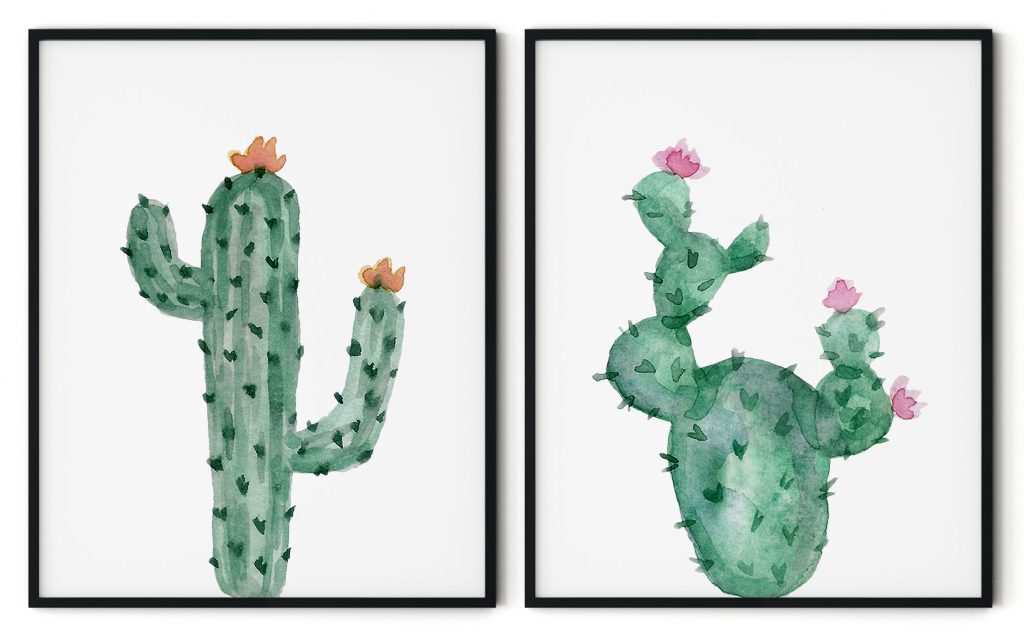Set of 2 watercolor cactus