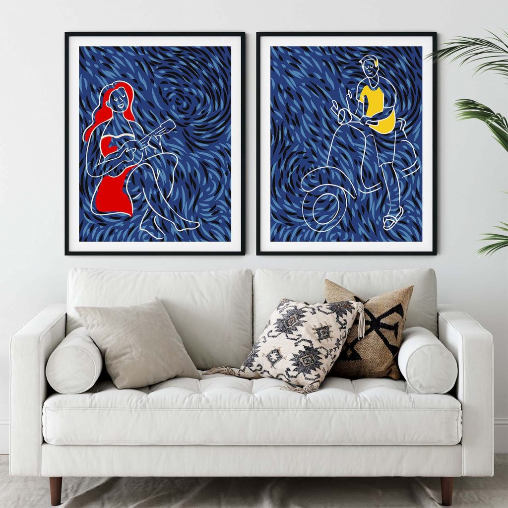Contemporary Woman Guitar Man Scooter – Wall Decor