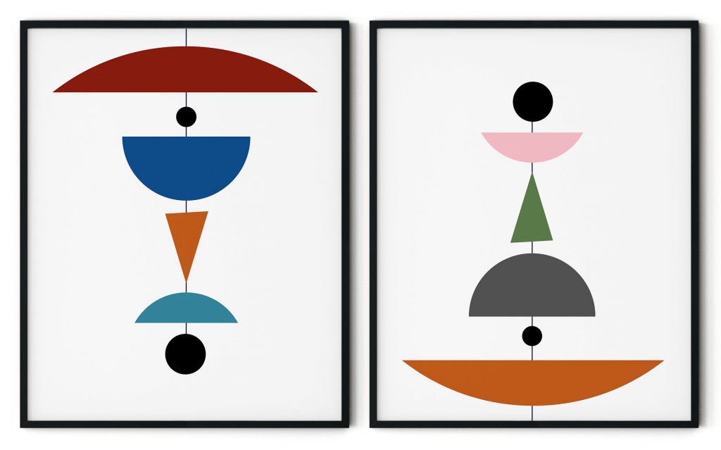 Set of 2 geometrical colorful minimalist shapes