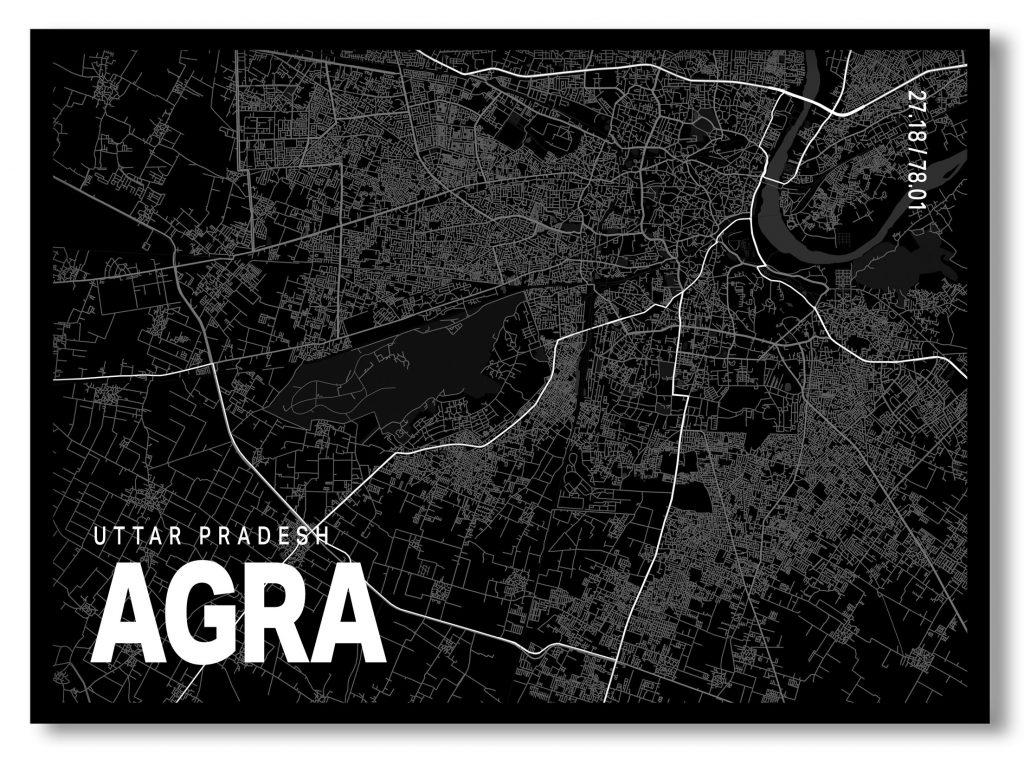 Black poster map of agra