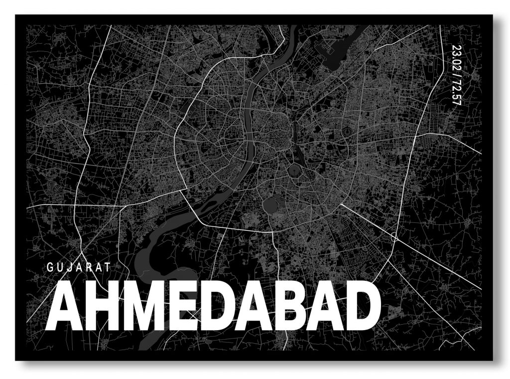 Black poster map of ahmedabad