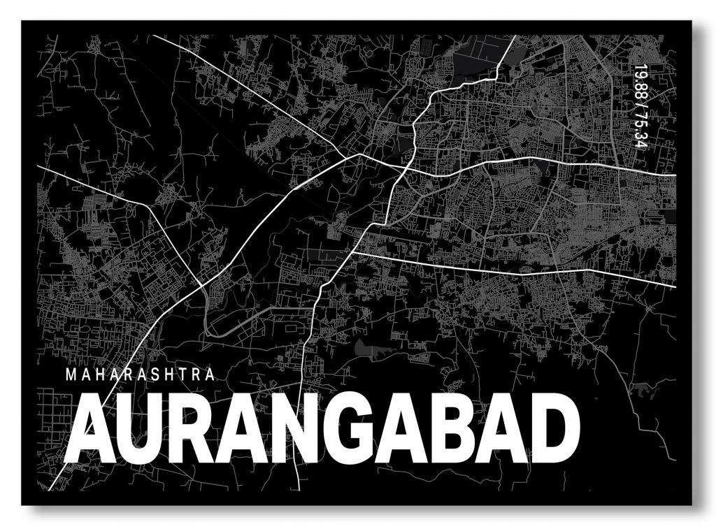 Black poster map of aurangabad