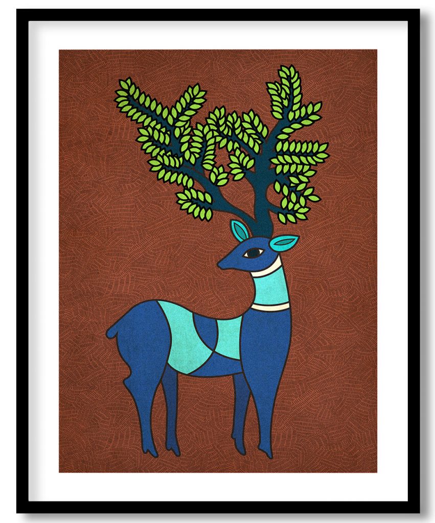 Whimsical harmony gond crimson deer