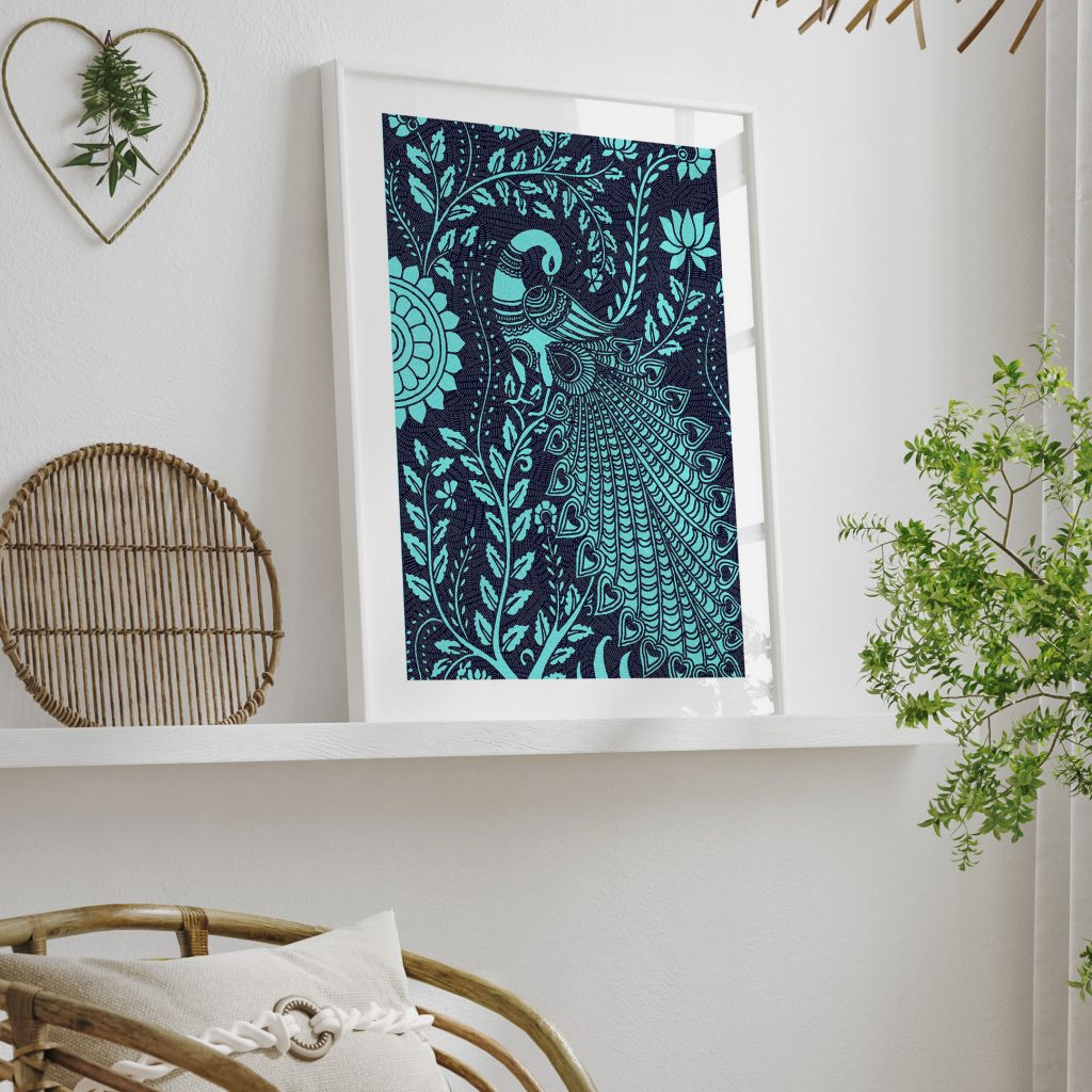 Gond Peacock Foliage and Lotus – Wall Painting