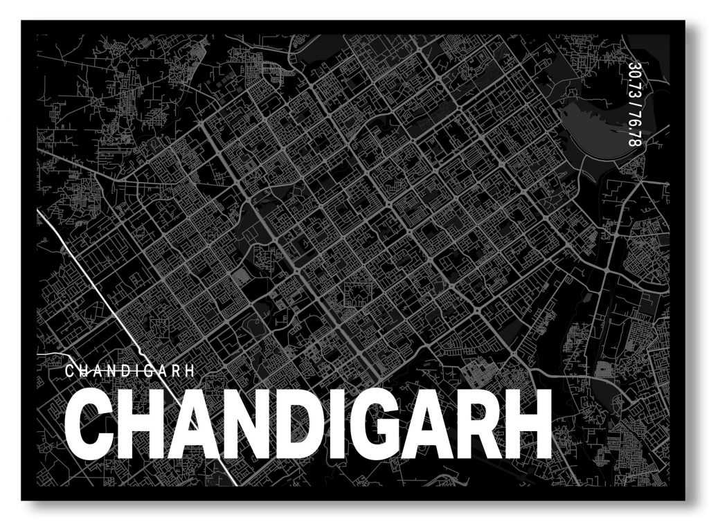 Black poster map of chandigarh