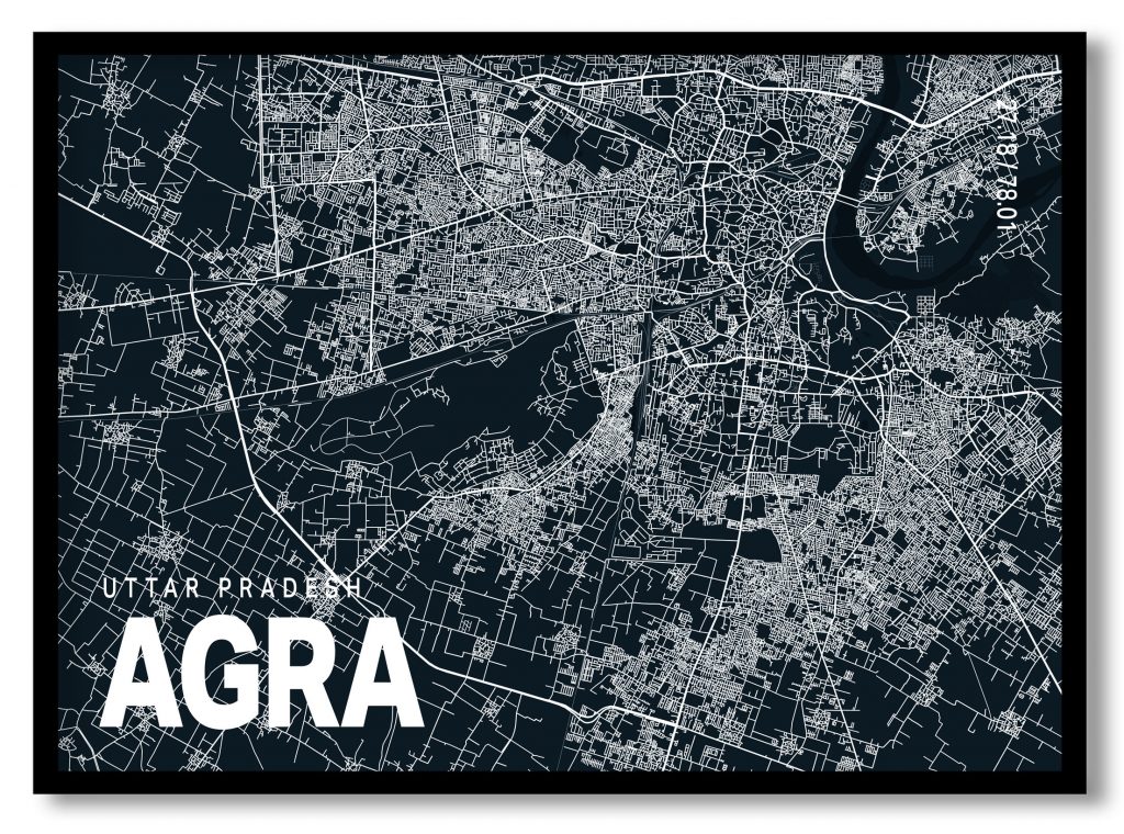 Blue poster map of agra