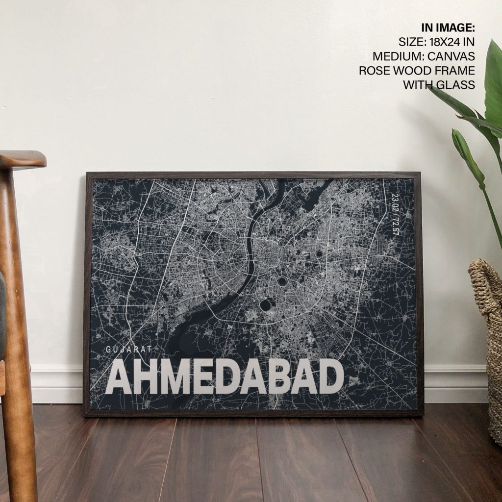 Minimalist Ahmedabad Map with Coordinates – Wall Art