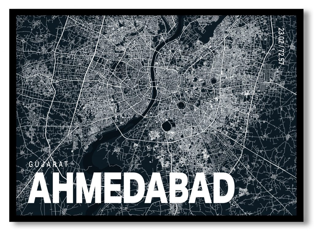 Blue poster map of ahmedabad