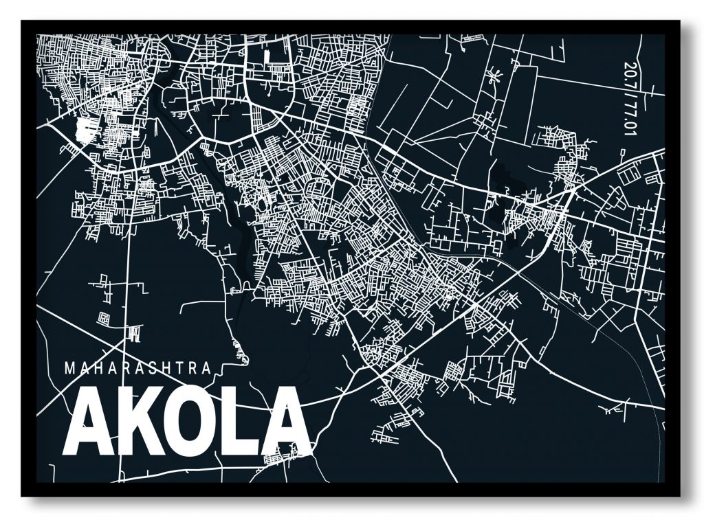 Blue poster map of akola