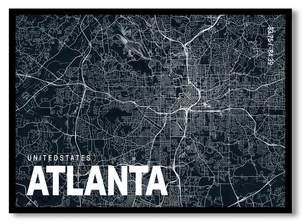 Blue poster map of atlanta
