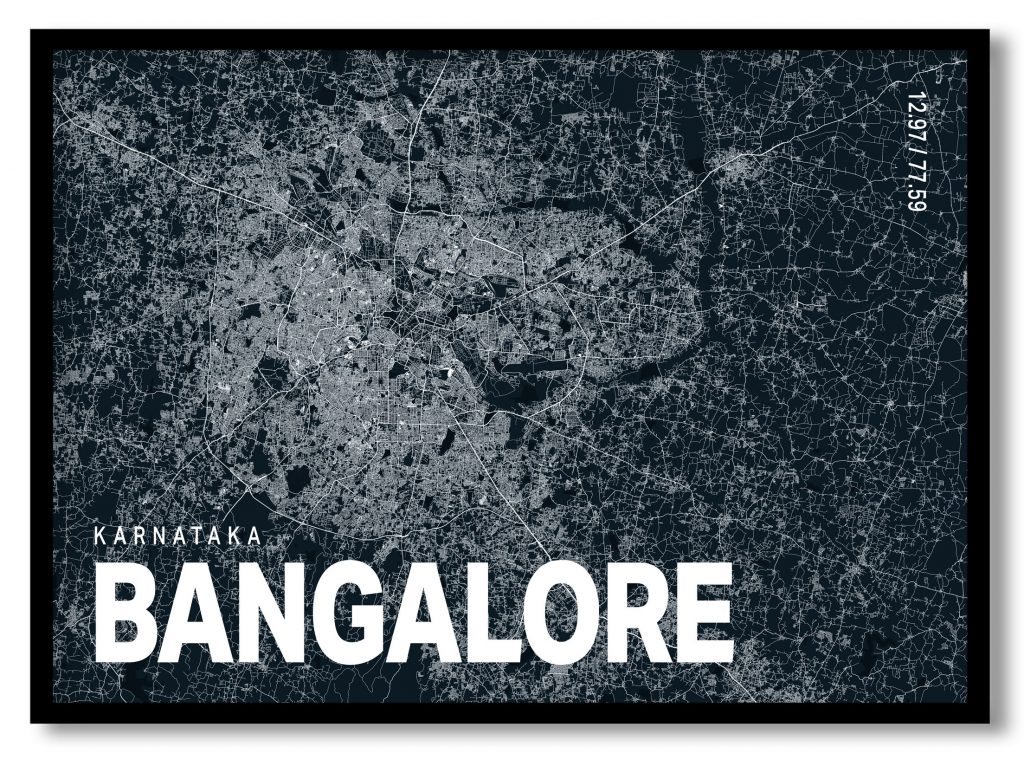 Blue poster map of bangalore