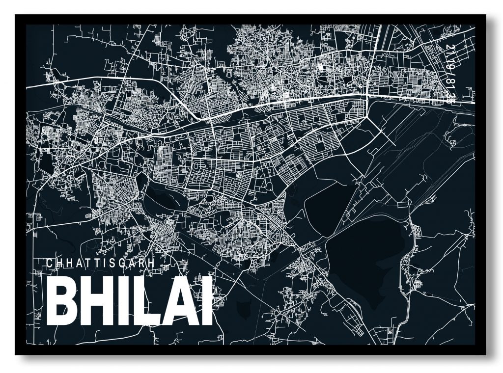 Blue poster map of bhilai