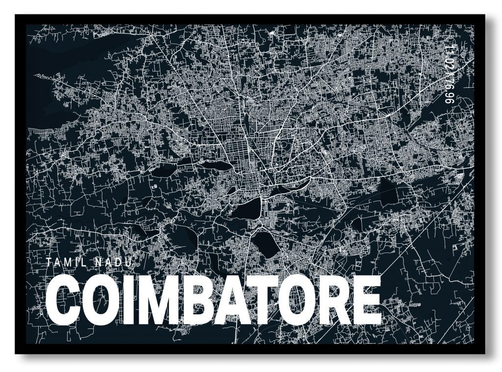 Blue poster map of coimbatore