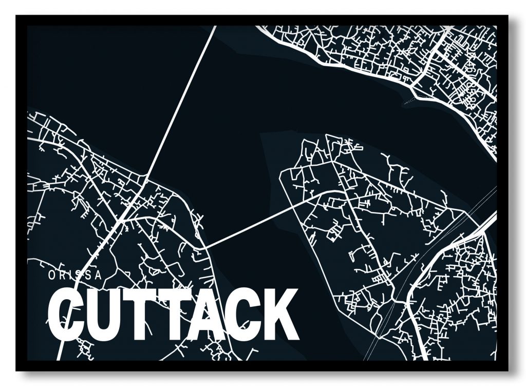 Blue poster map of cuttack