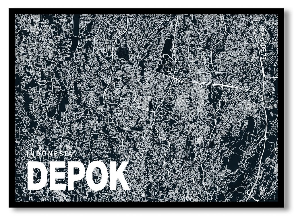 Blue poster map of depok