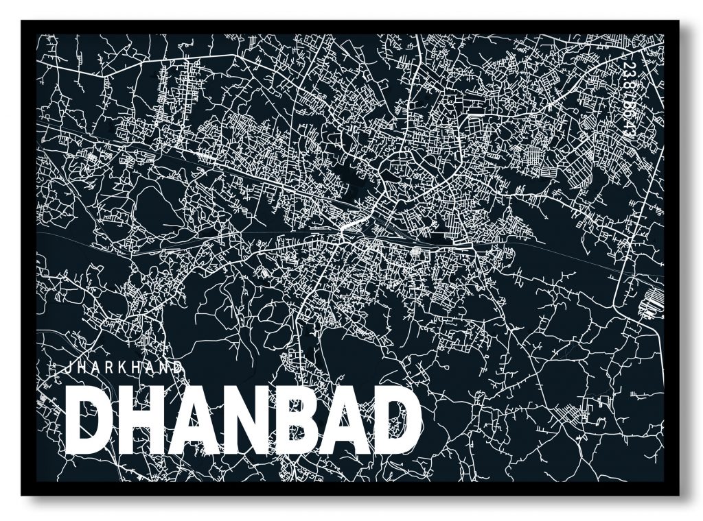 Blue poster map of dhanbad