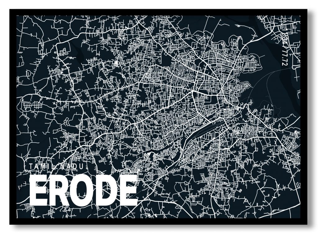 Blue poster map of erode