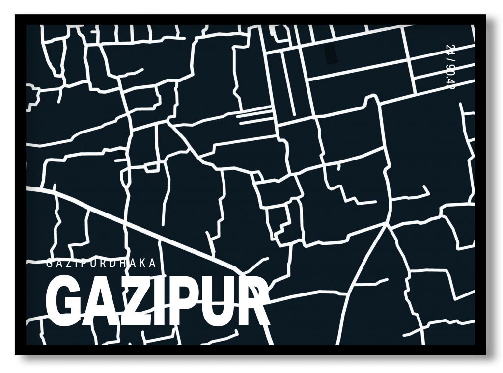 Blue poster map of gazipur