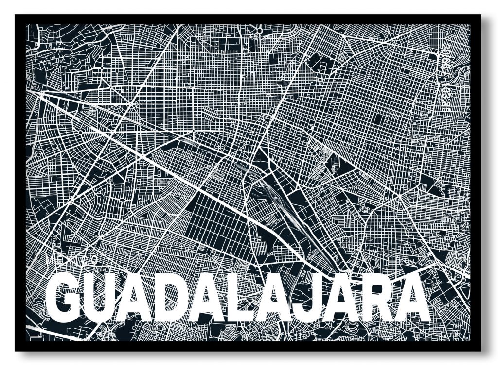 Blue poster map of guadalajara