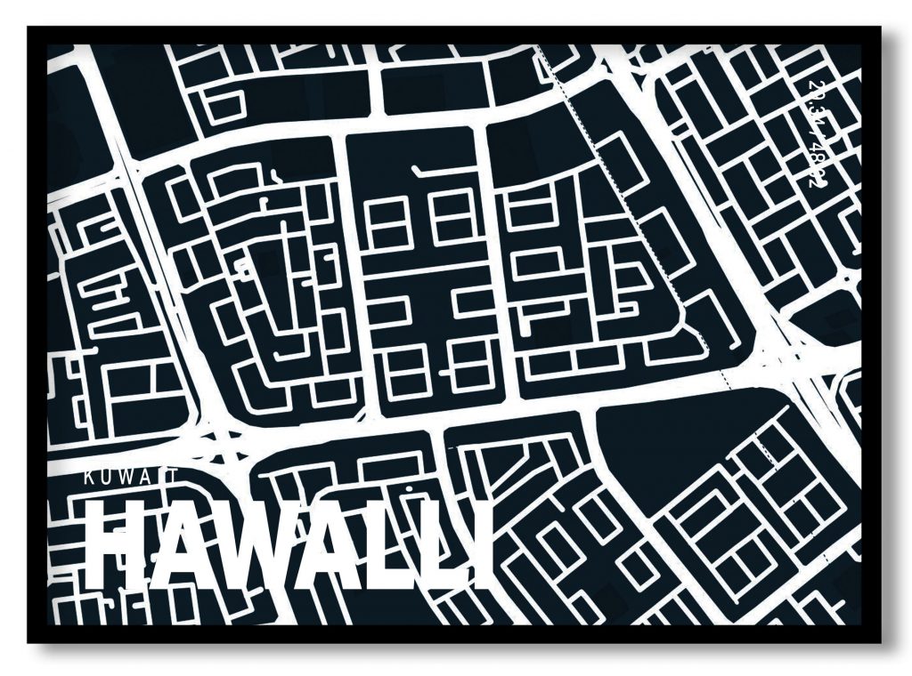 Blue poster map of hawalli