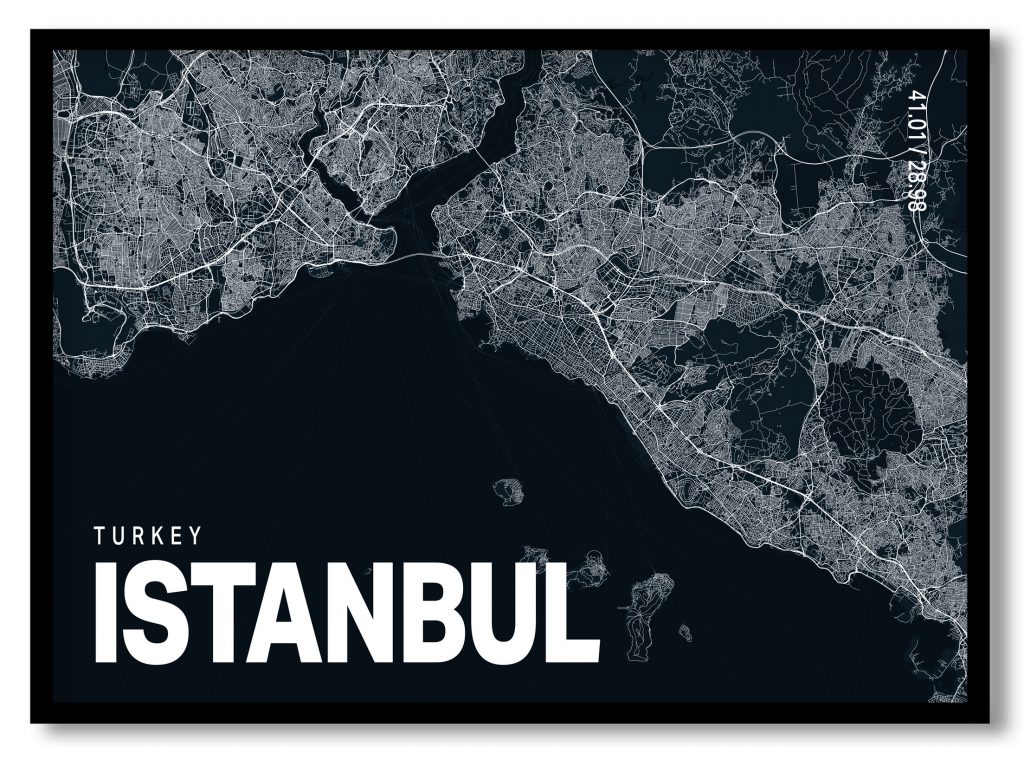 Blue poster map of istanbul