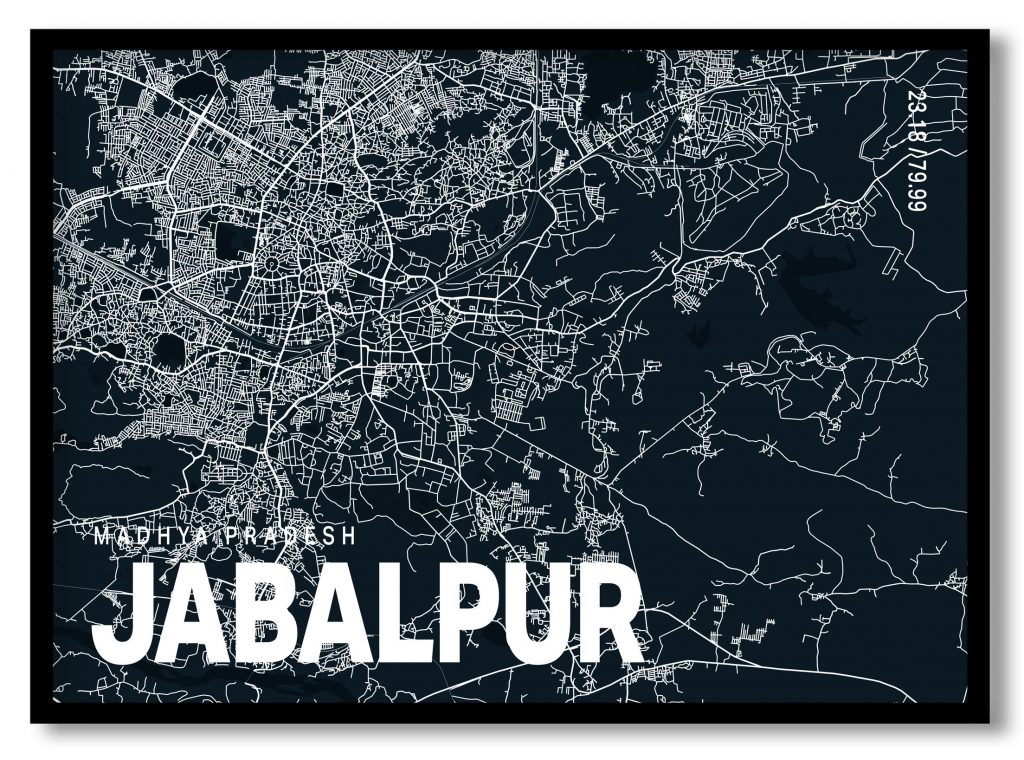 Blue poster map of jabalpur