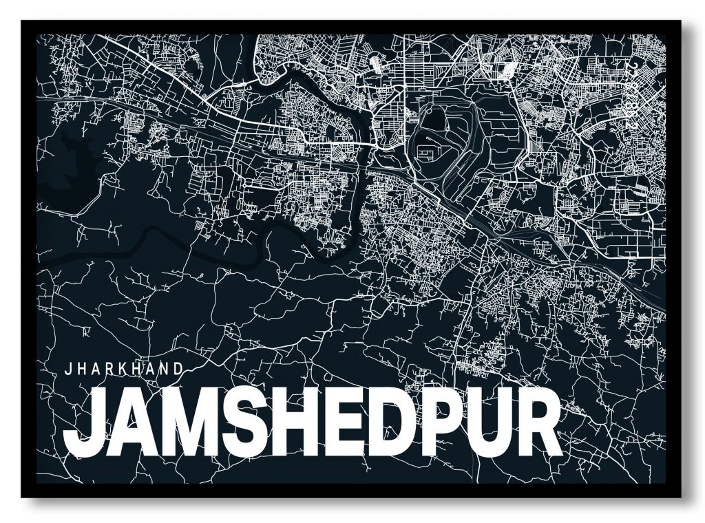 Blue poster map of jamshedpur