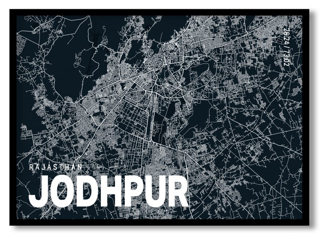 Blue poster map of jodhpur