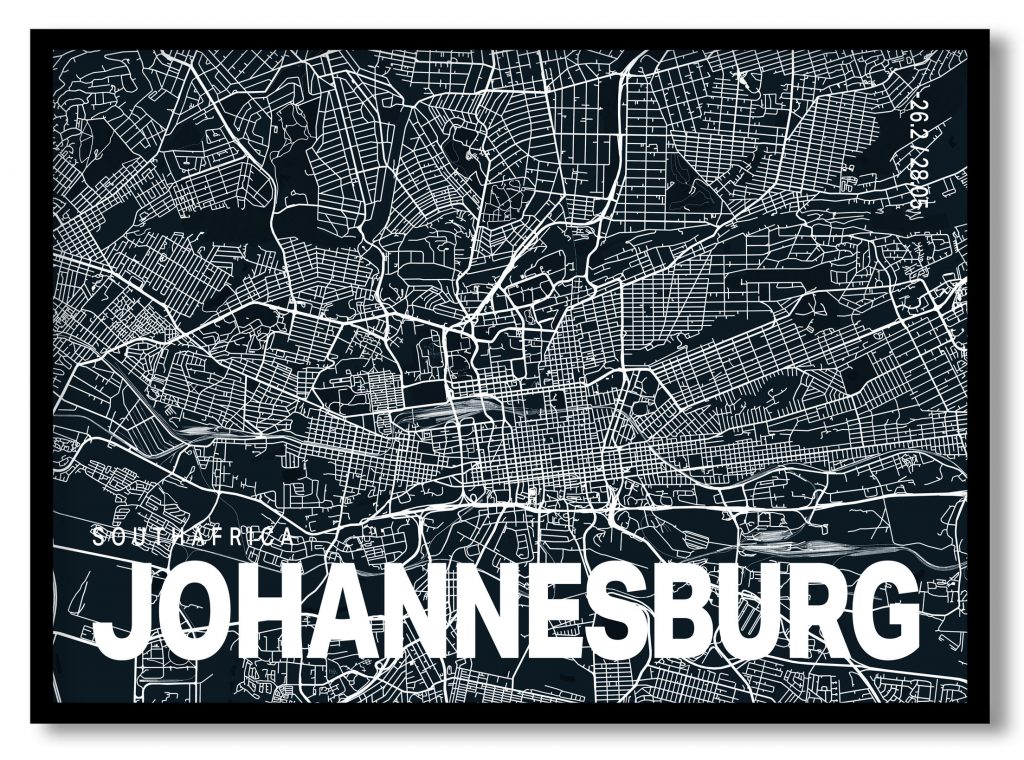 Blue poster map of johannesburg