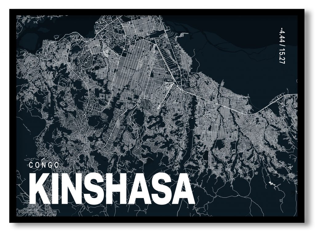 Blue poster map of kinshasa
