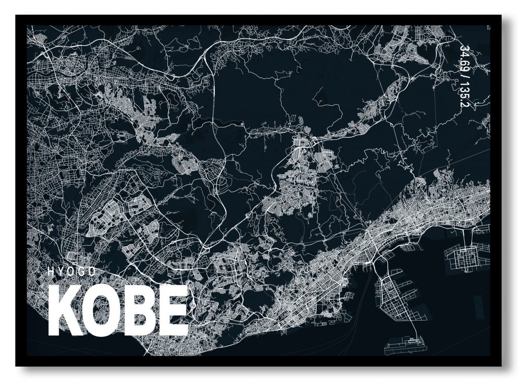 Blue poster map of kobe