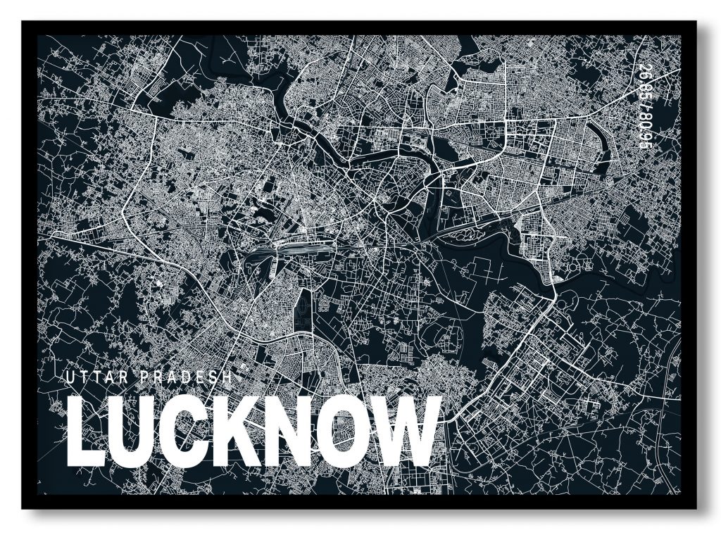 Blue poster map of lucknow