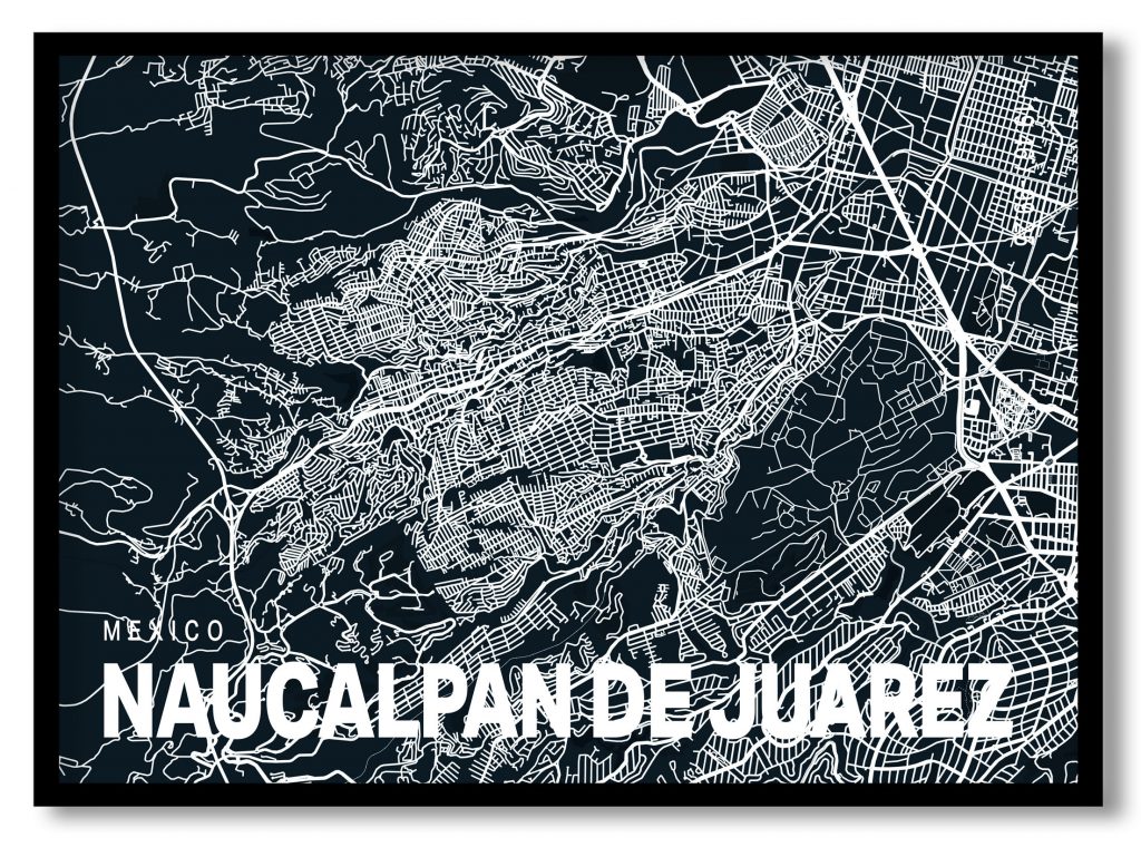 Blue poster map of naucalpan de juarez