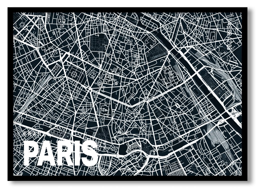 Blue poster map of paris