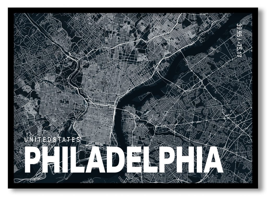 Blue poster map of philadelphia
